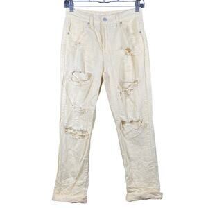 S.O.N.G Womens Jeans Pale Yellow Denim Timeless Fit Distressed High Rise 1/25